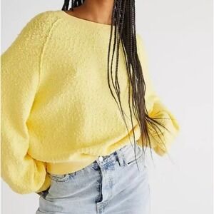 Free People Textured Knit Pullover Balloon Sleeve Sweater Yellow Size S